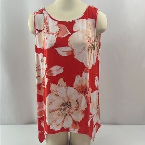 NWOT JM‎ Studio Career Red & Cream Floral Blouse Asymmetrical Hem Multiple Sizes